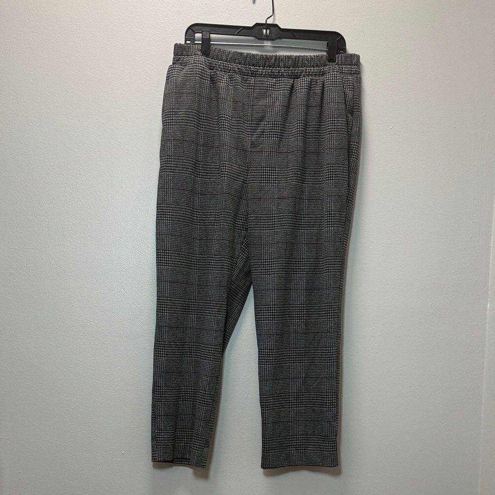 Glen Plaid Elastic Waist Dress Pants - Black & Gray - Stretchy Office Pants